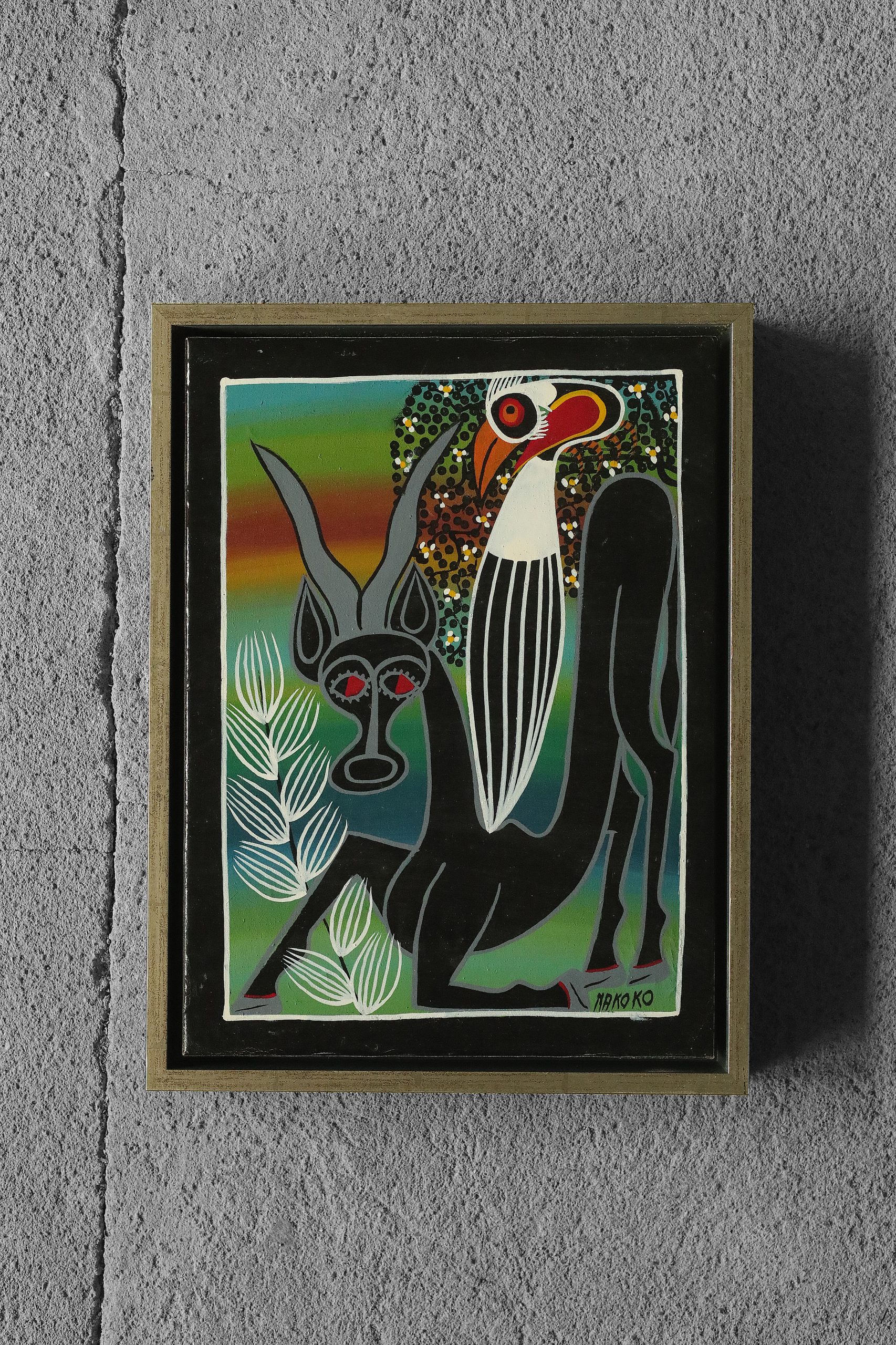 Saidi Nakoko, African Tingatinga School Painting, Oil on Canvas, 1970s, Framed