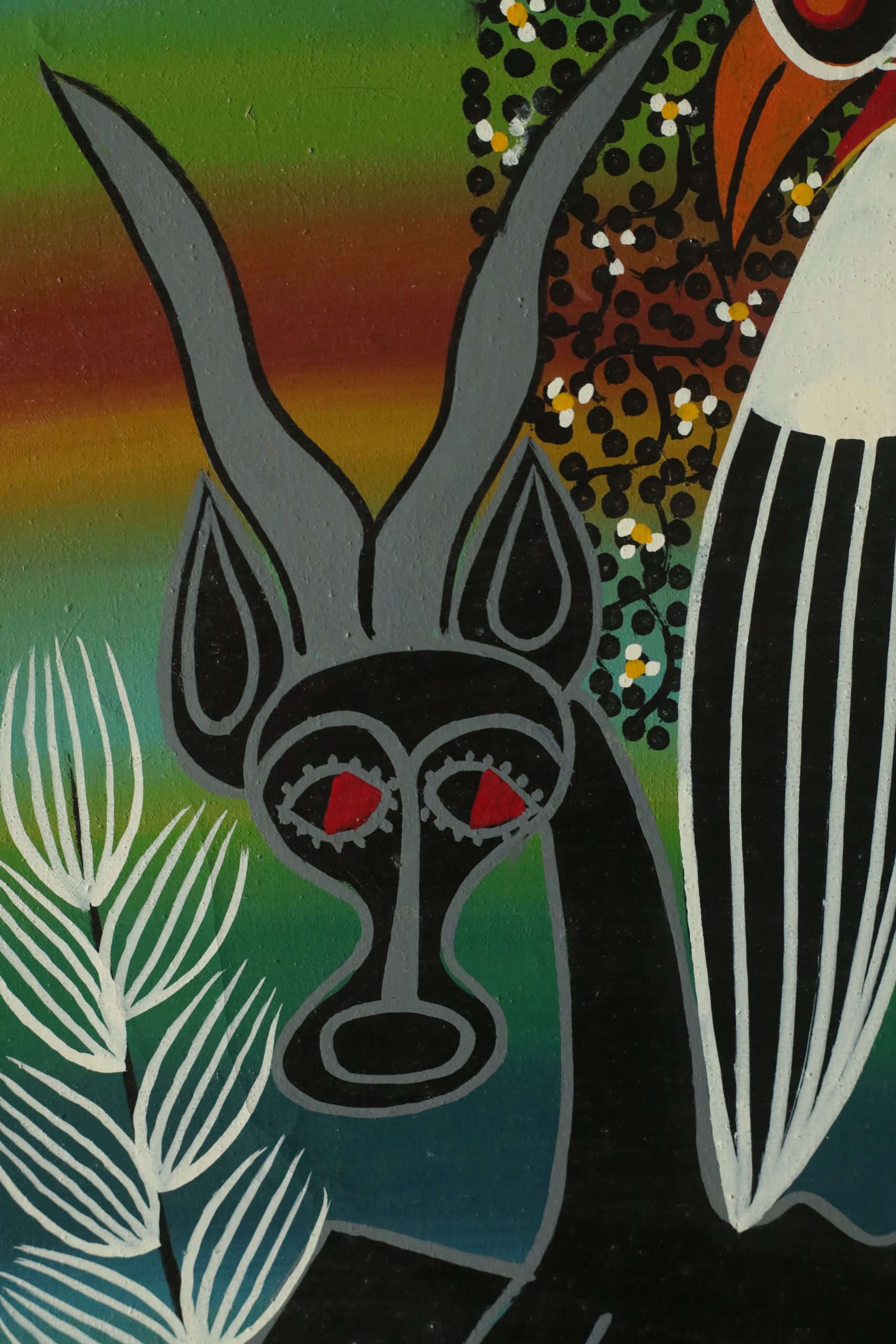 Saidi Nakoko, African Tingatinga School Painting, Oil on Canvas, 1970s, Framed