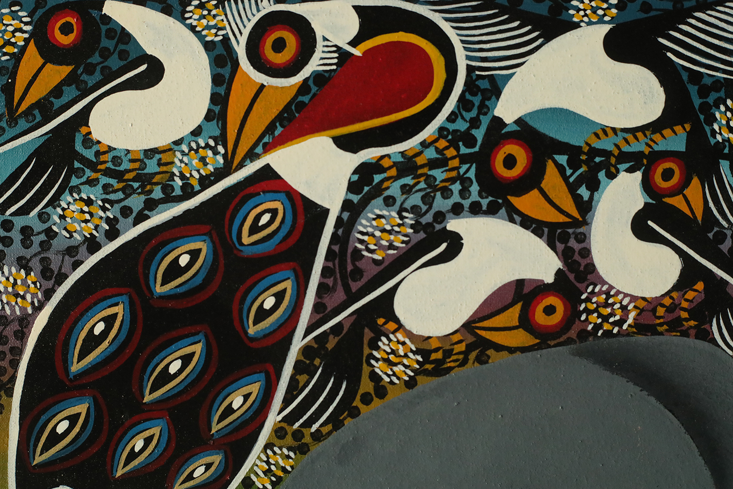Saidi Nakoko, African Tingatinga School Painting, Oil on Canvas, 1970s, Framed