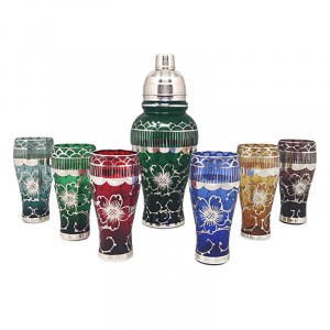 1960s Gorgeous Cocktail Shaker Set with Six Glasses. Made in Italy