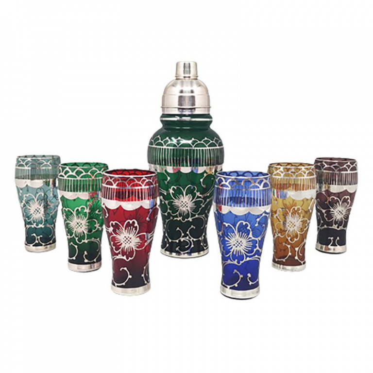 1960s Gorgeous Cocktail Shaker Set with Six Glasses. Made in Italy