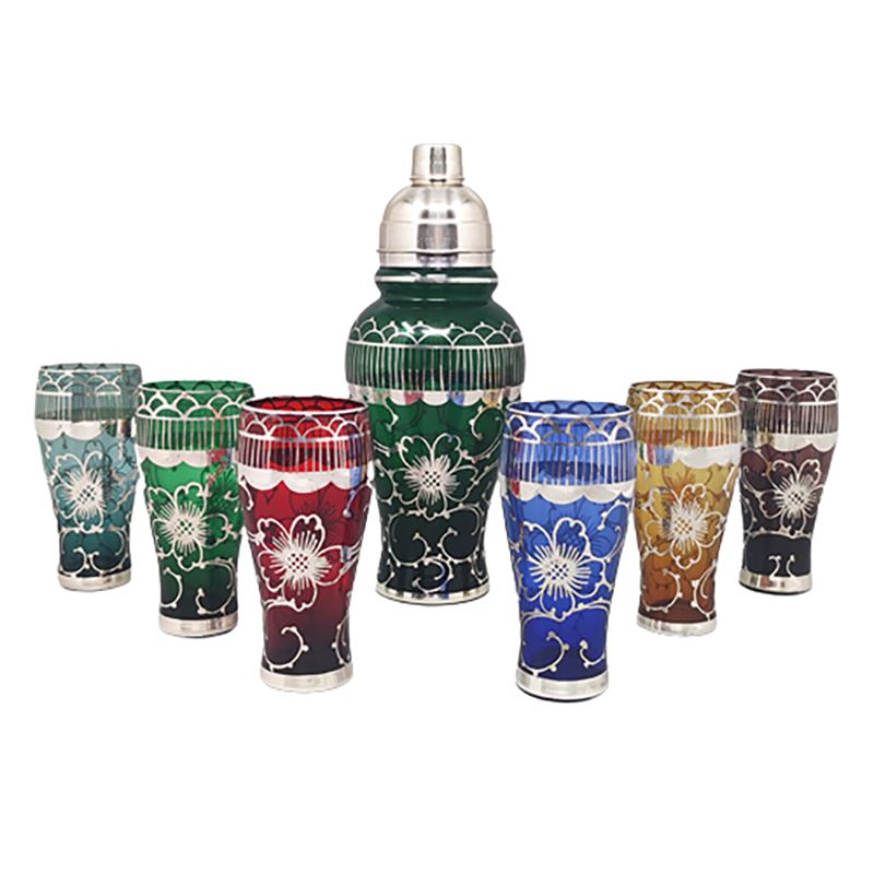 1960s Gorgeous Cocktail Shaker Set with Six Glasses. Made in Italy