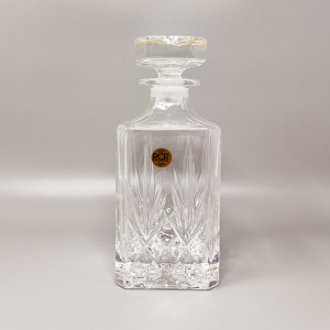 1970s Gorgeous Crystal Decanter with 2 Crystal Glasses by RCR. Made in Italy