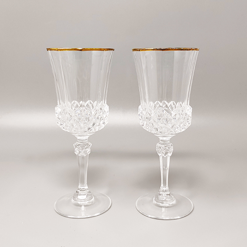 1970s Gorgeous Crystal Decanter with 2 Crystal Glasses by RCR. Made in Italy