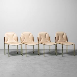 Set Of 4 Gianluigi Gorgoni Golden Metal Chairs 70s Vintage