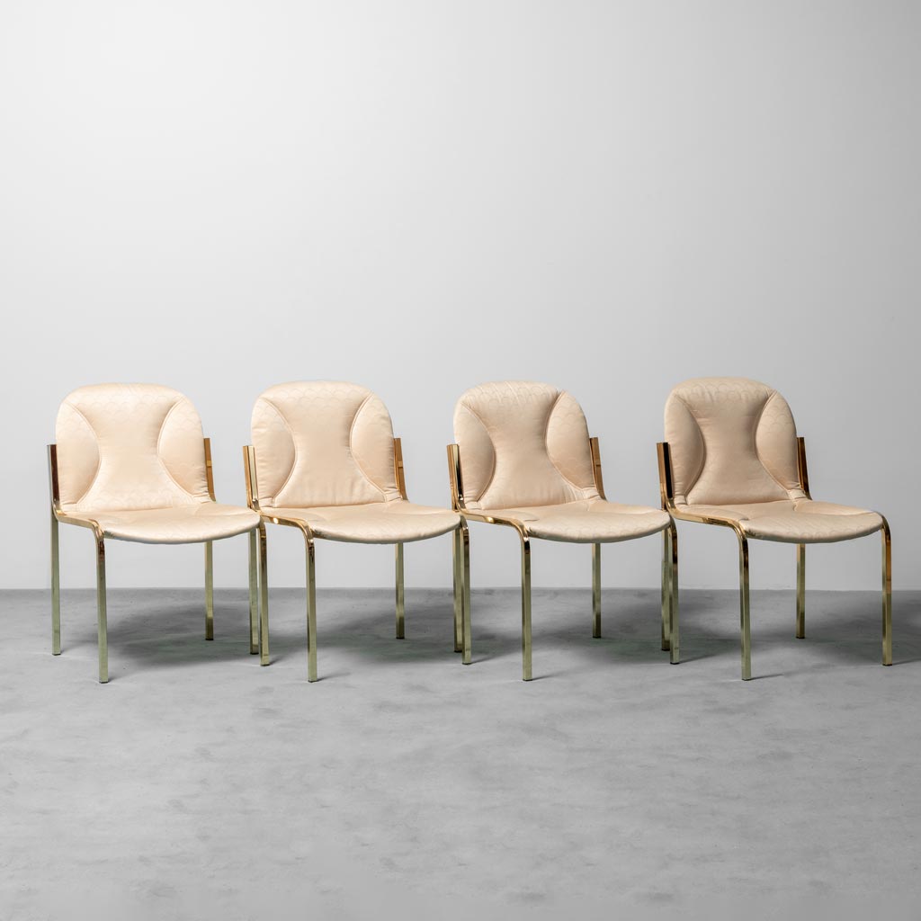 Set Of 4 Gianluigi Gorgoni Golden Metal Chairs 70s Vintage