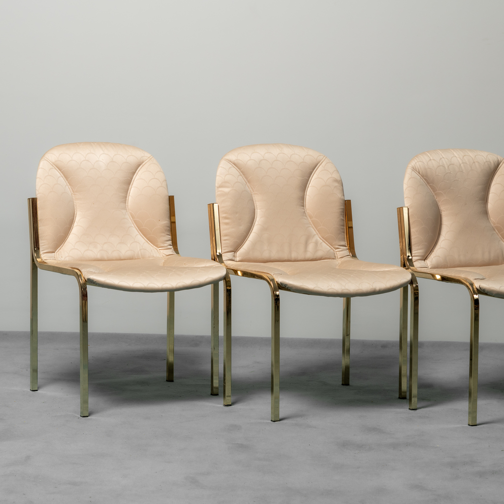 Set Of 4 Gianluigi Gorgoni Golden Metal Chairs 70s Vintage