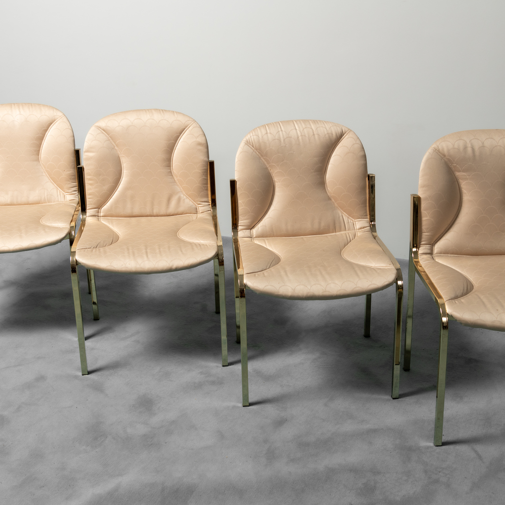 Set Of 4 Gianluigi Gorgoni Golden Metal Chairs 70s Vintage