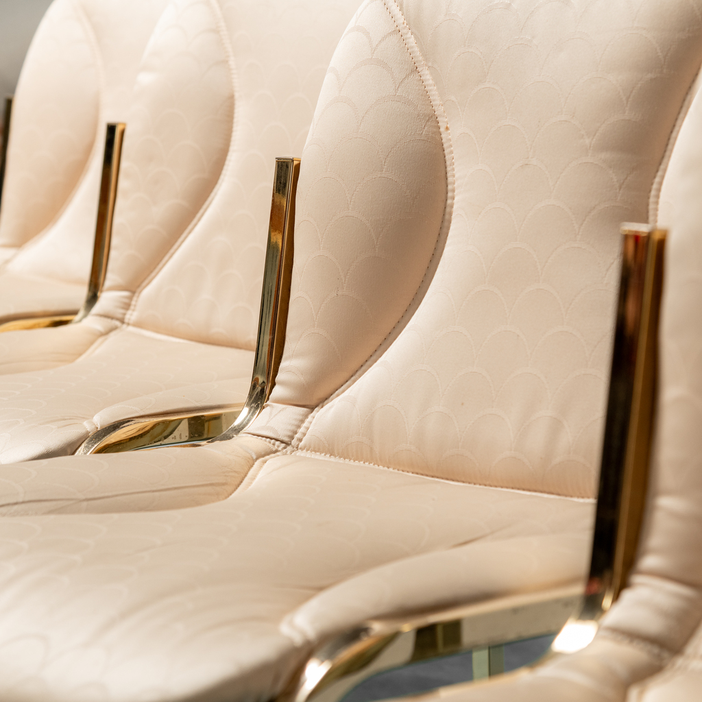 Set Of 4 Gianluigi Gorgoni Golden Metal Chairs 70s Vintage