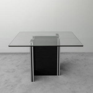 70s Vintage Modern Glass Wood Dining Table
