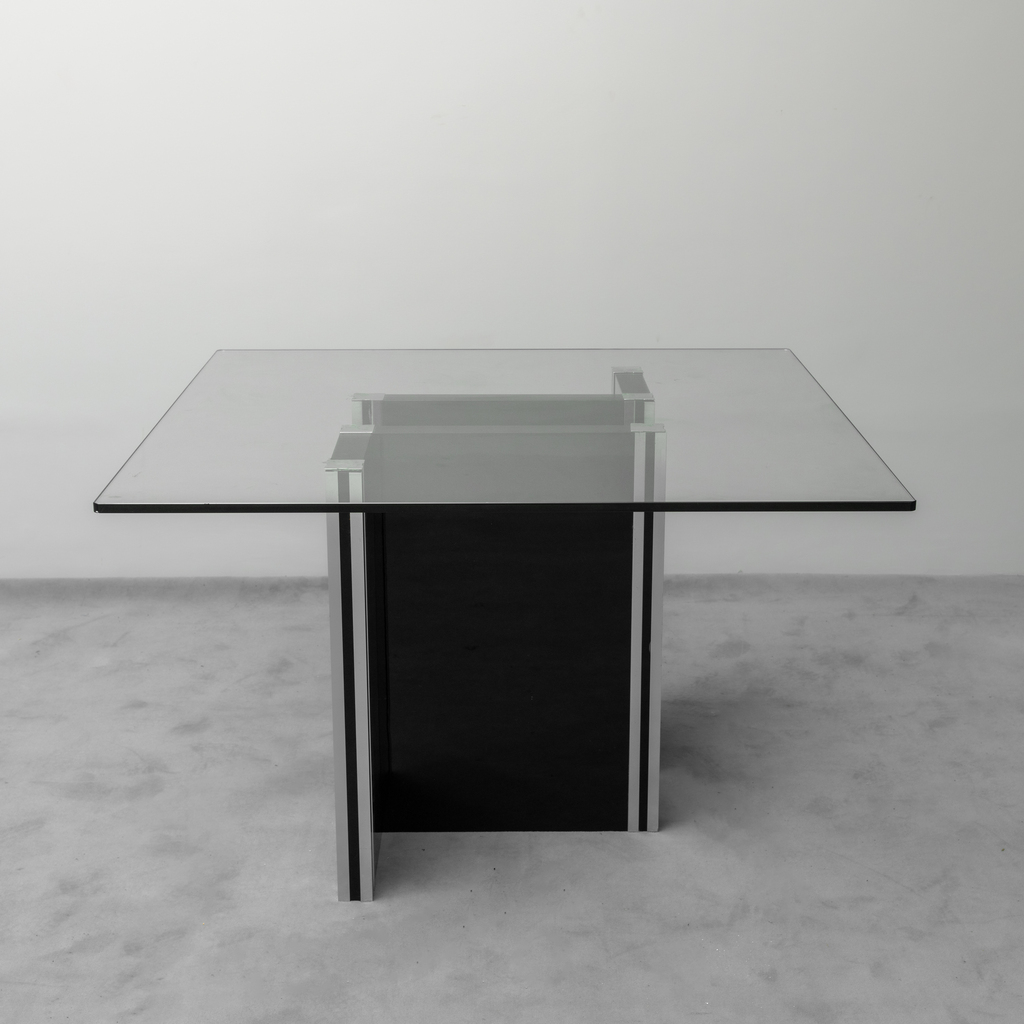 70s Vintage Modern Glass Wood Dining Table
