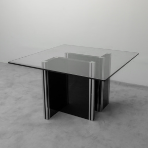 70s Vintage Modern Glass Wood Dining Table