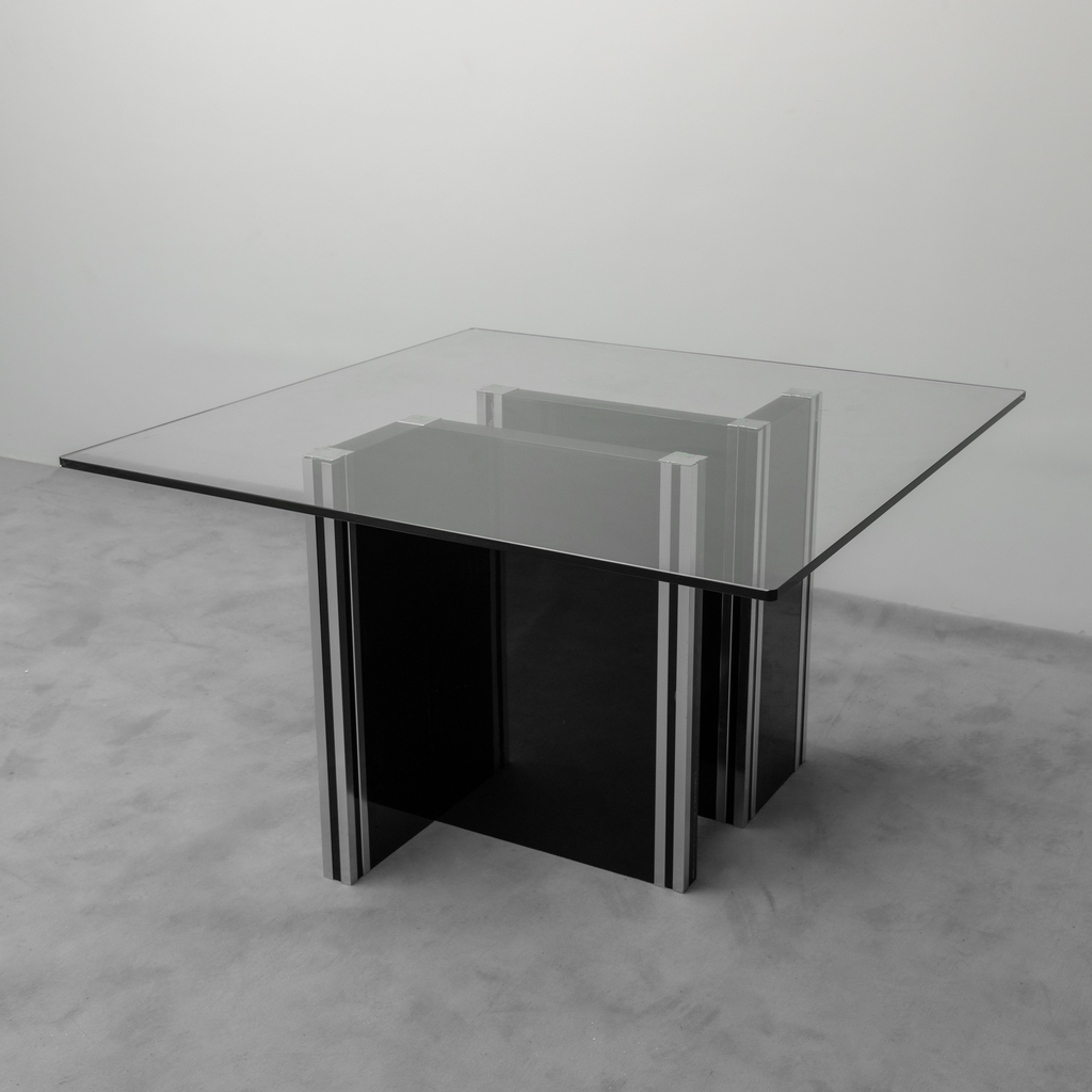 70s Vintage Modern Glass Wood Dining Table