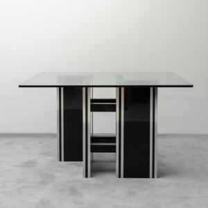 70s Vintage Modern Glass Wood Dining Table