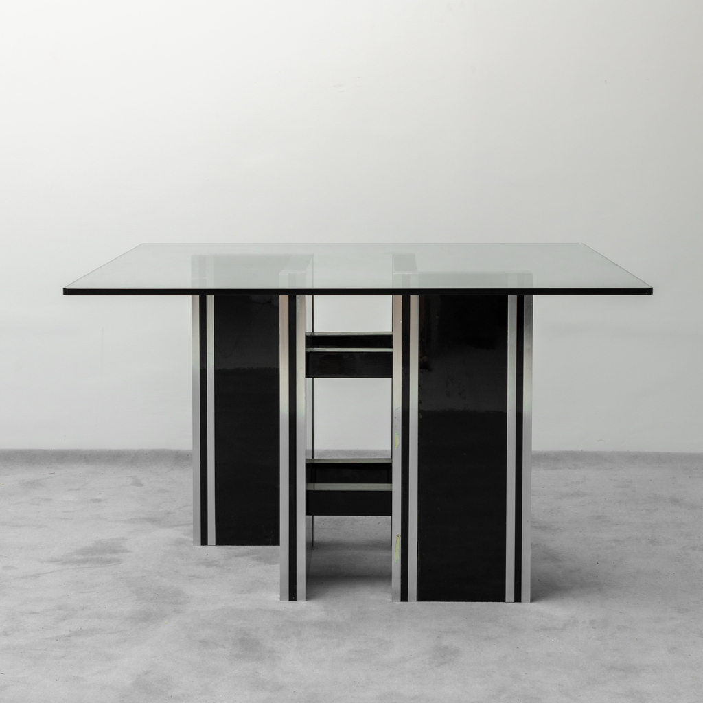70s Vintage Modern Glass Wood Dining Table