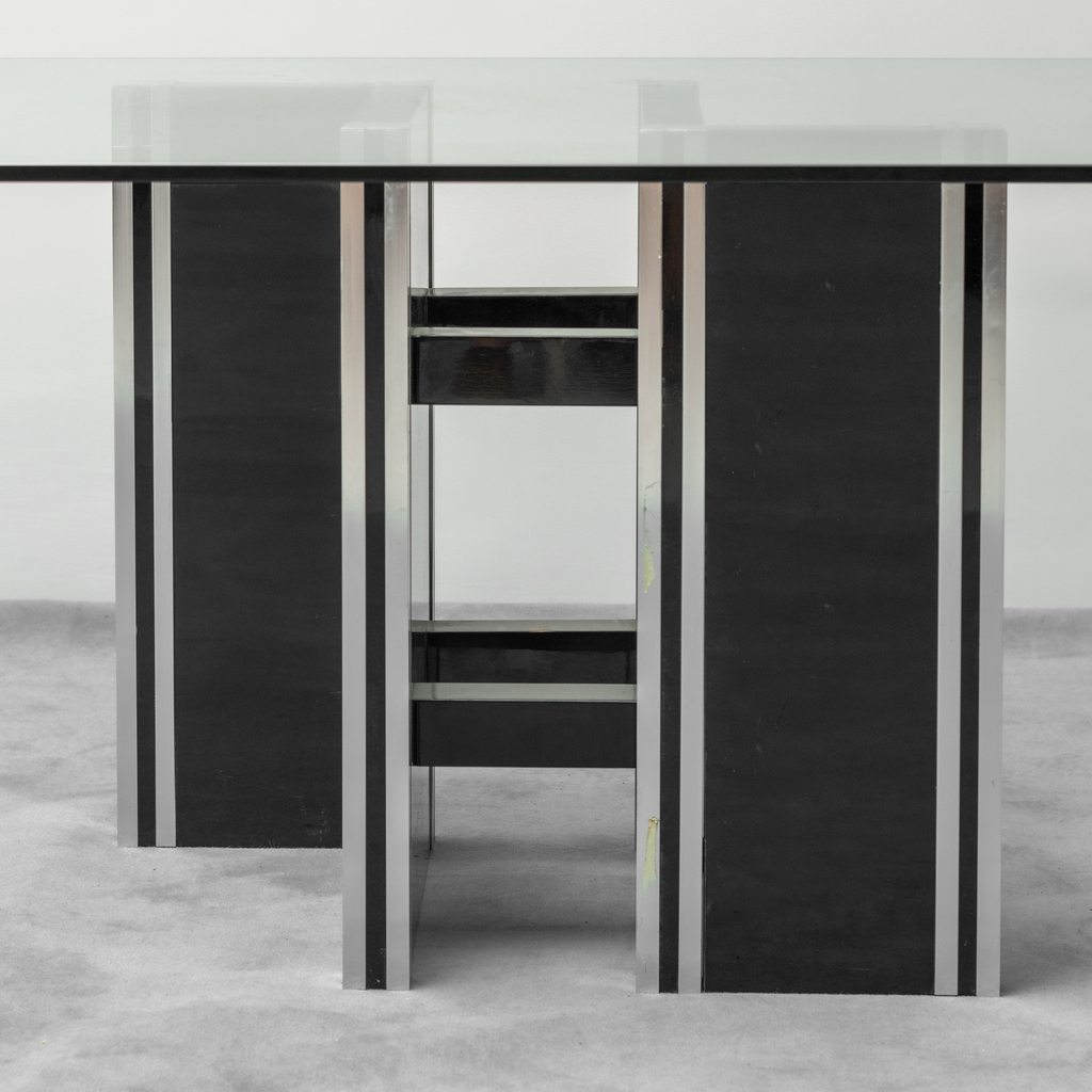 70s Vintage Modern Glass Wood Dining Table