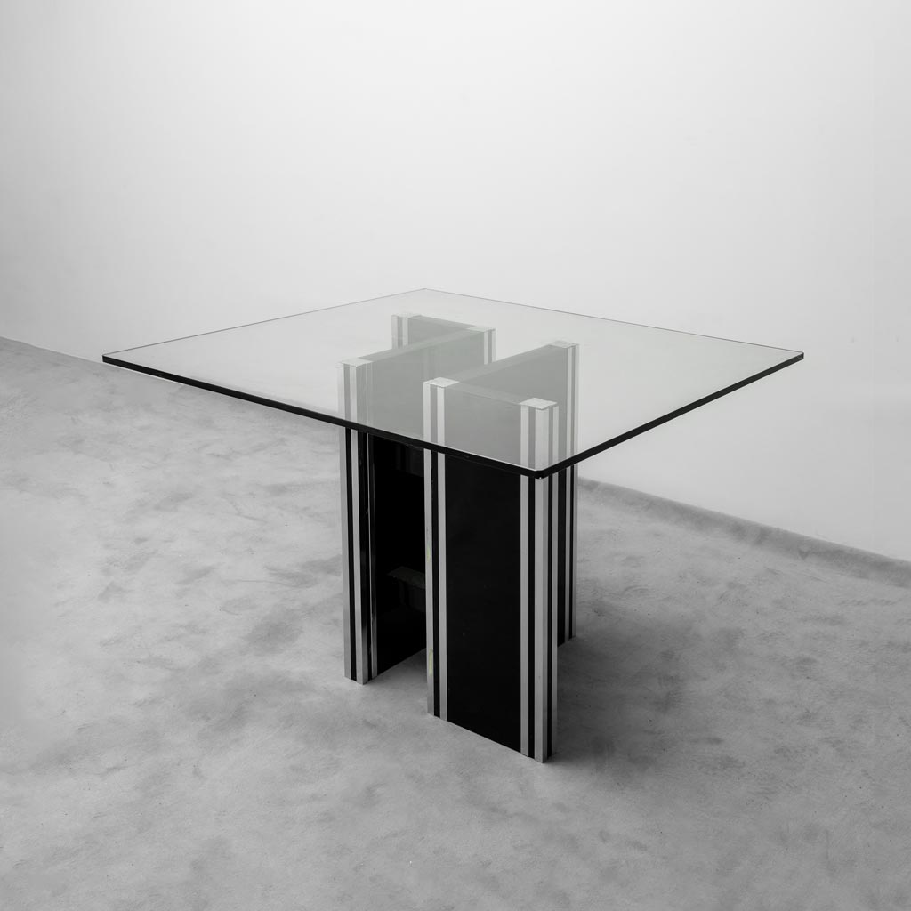 70s Vintage Modern Glass Wood Dining Table
