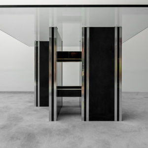70s Vintage Modern Glass Wood Dining Table