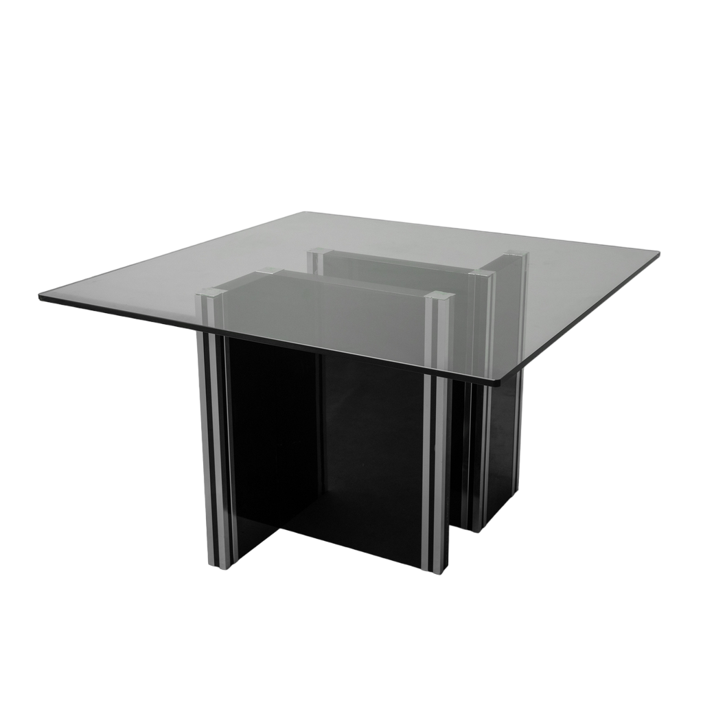 70s Vintage Modern Glass Wood Dining Table