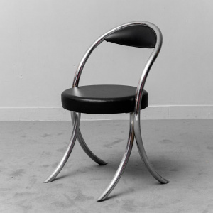Set Of 6 Vintage 70s Wick Style Metal Eco-Leather Chairs