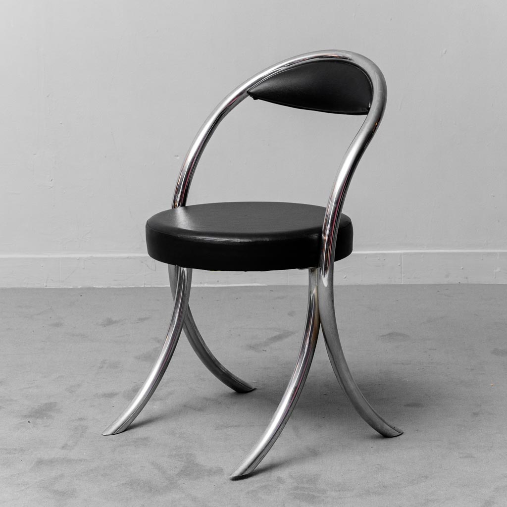 Set Of 6 Vintage 70s Wick Style Metal Eco-Leather Chairs