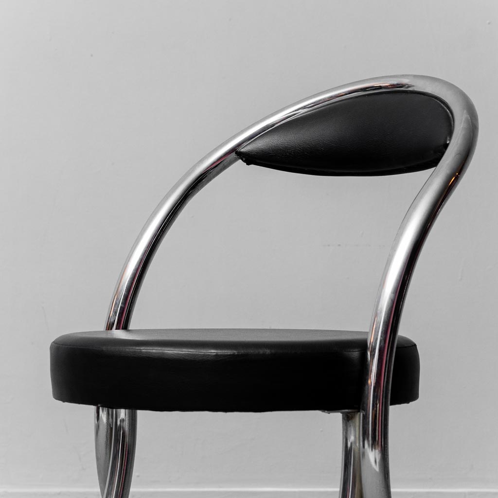 Set Of 6 Vintage 70s Wick Style Metal Eco-Leather Chairs