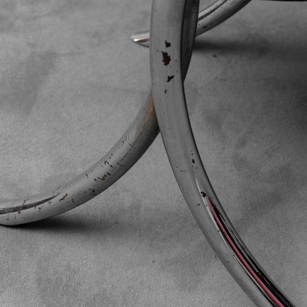 Set Of 6 Vintage 70s Wick Style Metal Eco-Leather Chairs