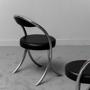 Set Of 6 Vintage 70s Wick Style Metal Eco-Leather Chairs
