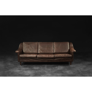 Vintage Mid-Century Scandinavian Danish Modern Brown Leather 3-Seater Sofa, 1970s