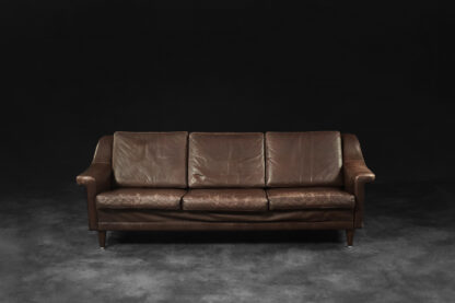 Vintage Mid-Century Scandinavian Danish Modern Brown Leather 3-Seater Sofa, 1970s