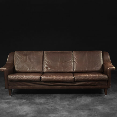 Vintage Mid-Century Scandinavian Danish Modern Brown Leather 3-Seater Sofa, 1970s
