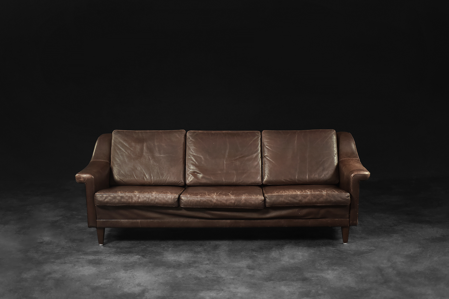 Vintage Mid-Century Scandinavian Danish Modern Brown Leather 3-Seater Sofa, 1970s