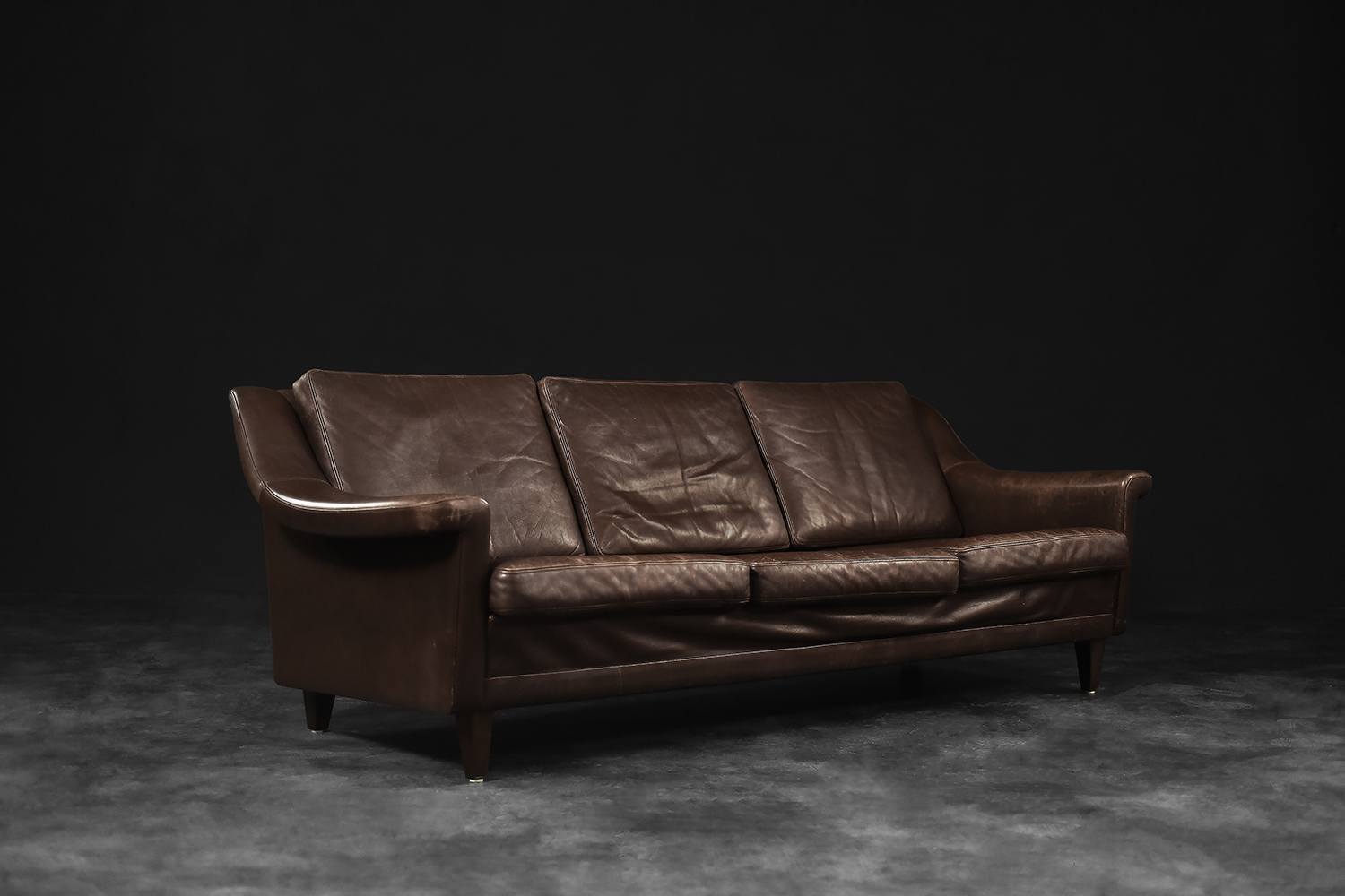 Vintage Mid-Century Scandinavian Danish Modern Brown Leather 3-Seater Sofa, 1970s