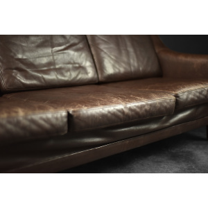 Vintage Mid-Century Scandinavian Danish Modern Brown Leather 3-Seater Sofa, 1970s