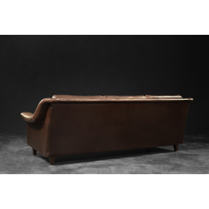 Vintage Mid-Century Scandinavian Danish Modern Brown Leather 3-Seater Sofa, 1970s