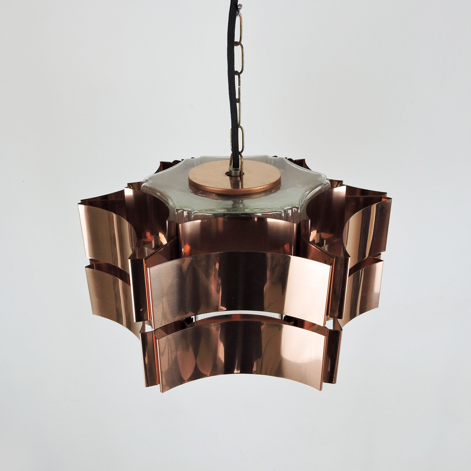 Six Pointed Copper & Glass pendant Light, 1970s