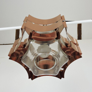 Six Pointed Copper & Glass pendant Light, 1970s