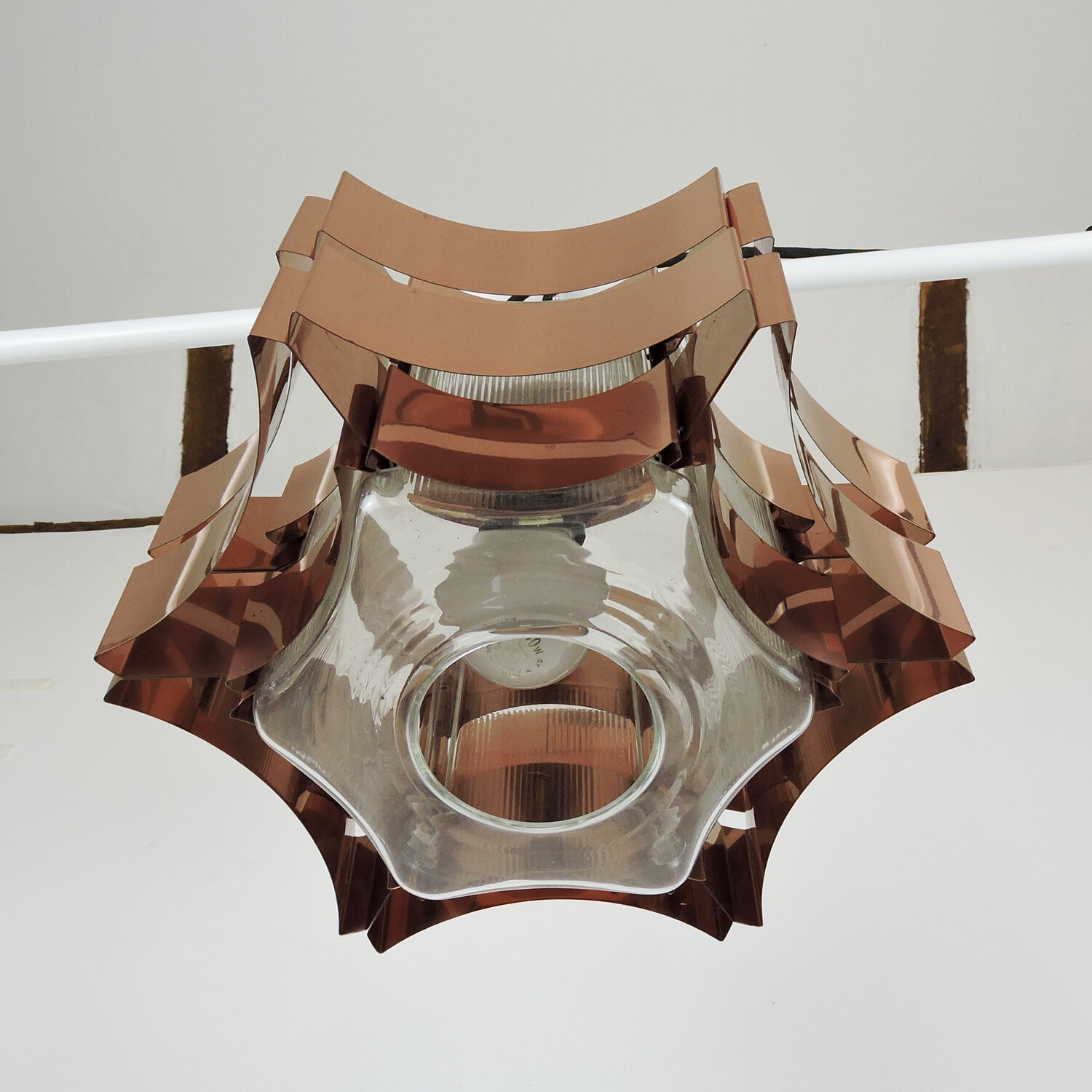 Six Pointed Copper & Glass pendant Light, 1970s