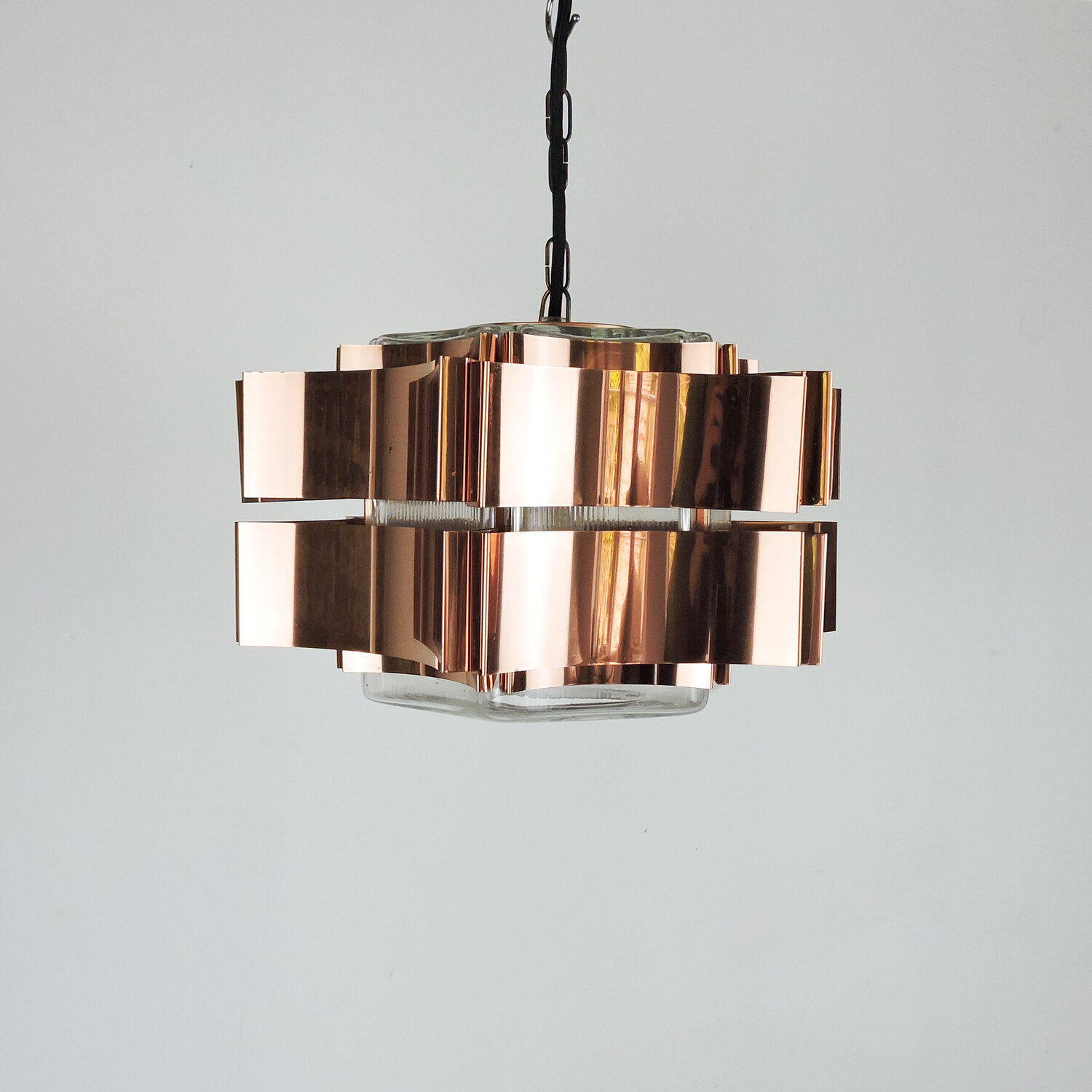 Six Pointed Copper & Glass pendant Light, 1970s