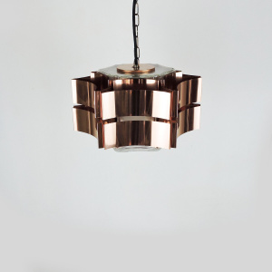 Six Pointed Copper & Glass pendant Light, 1970s