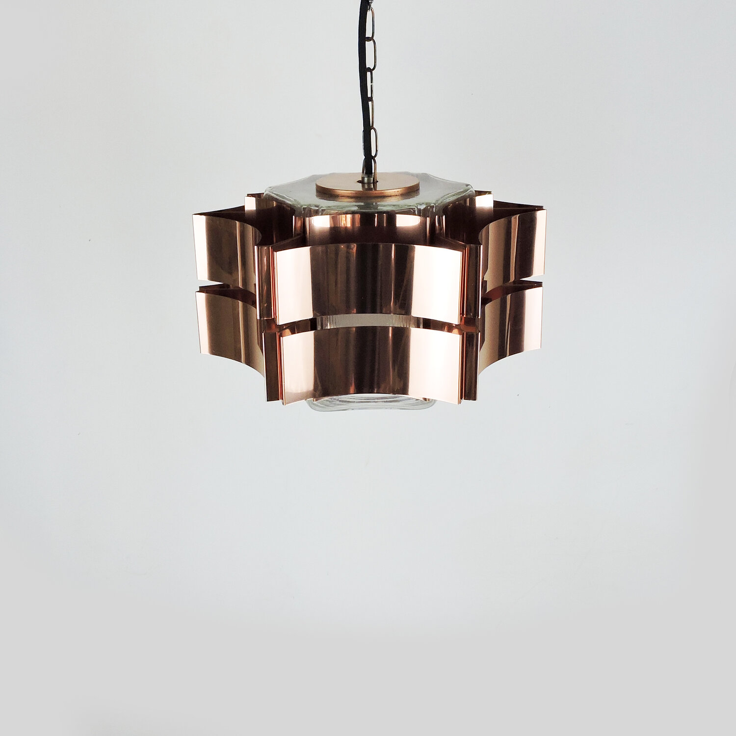 Six Pointed Copper & Glass pendant Light, 1970s