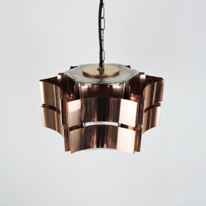 Six Pointed Copper & Glass pendant Light, 1970s