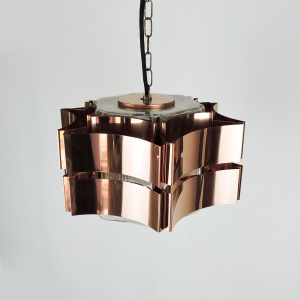 Six Pointed Copper & Glass pendant Light, 1970s