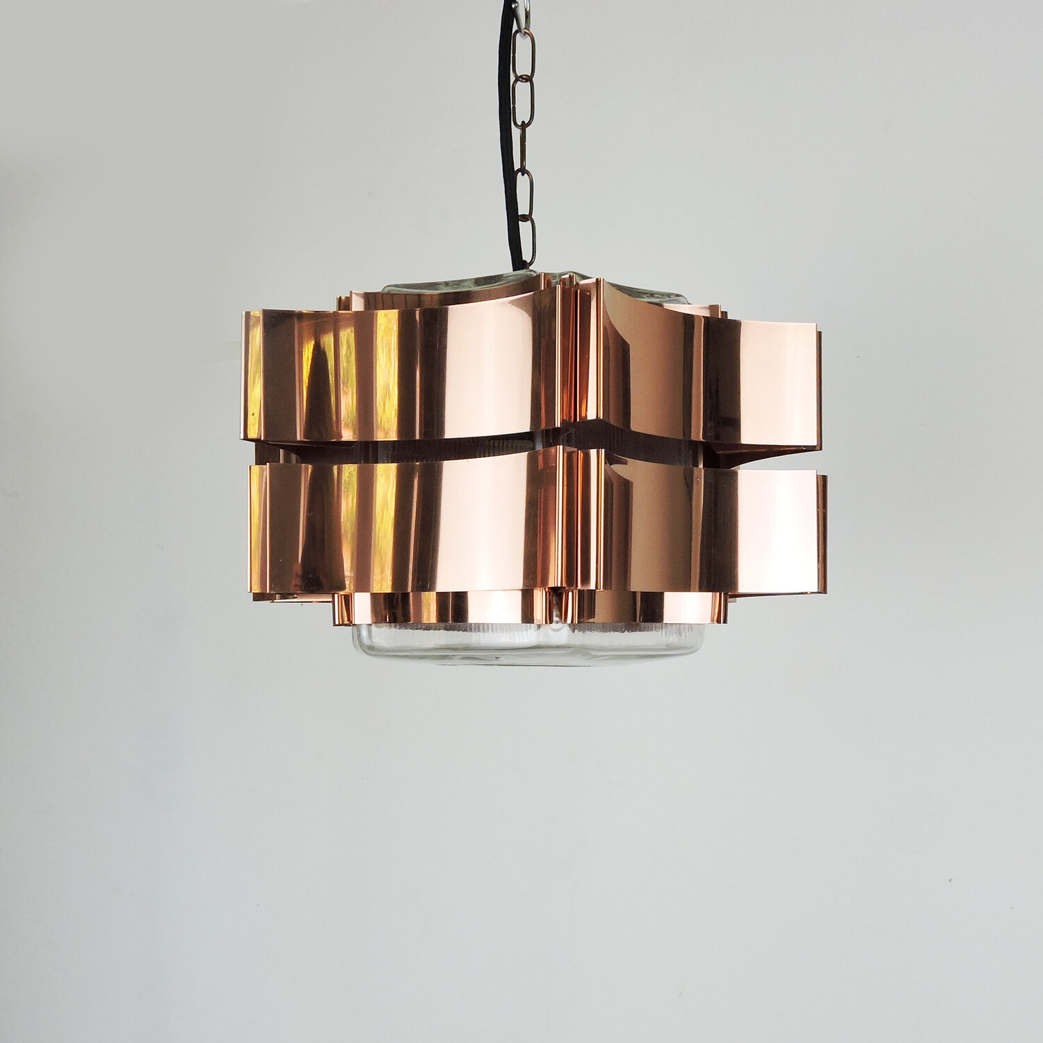 Six Pointed Copper & Glass pendant Light, 1970s