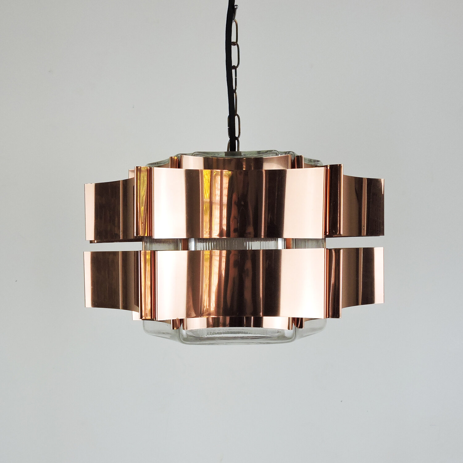 Six Pointed Copper & Glass pendant Light, 1970s