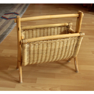 Magazine rack made of bamboo, rattan and wood, vintage from the 70s