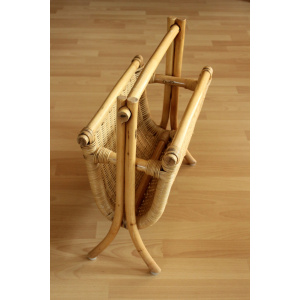 Magazine rack made of bamboo, rattan and wood, vintage from the 70s