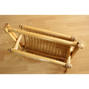 Magazine rack made of bamboo, rattan and wood, vintage from the 70s