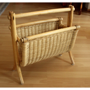 Magazine rack made of bamboo, rattan and wood, vintage from the 70s