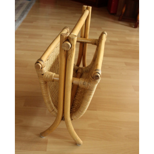 Magazine rack made of bamboo, rattan and wood, vintage from the 70s